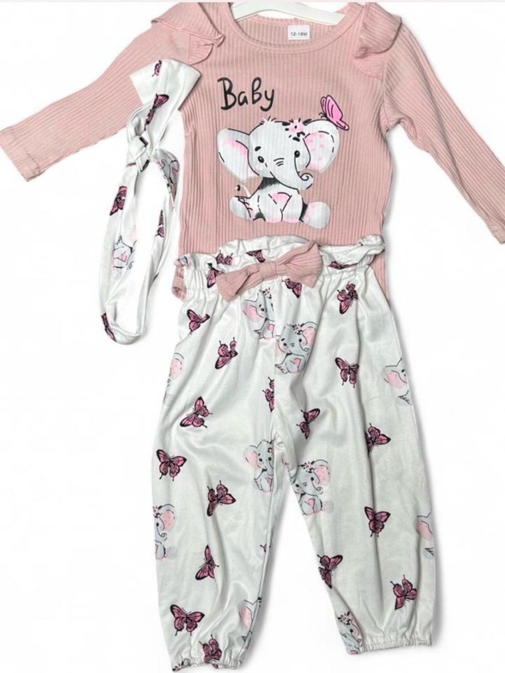 Kids Pink Elephant & Butterfly lounge Set with Headband